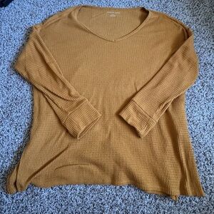 American Eagle Outfitters Mustard V-Neck Waffle Knit Top